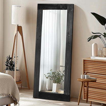 Solid Wood Full Length Mirror - 65"x22" Arched Floor Mirror, Free Standing & Wall Mounted - Elegant Design for Bedroom, Dressing Room, Hallway, Brown