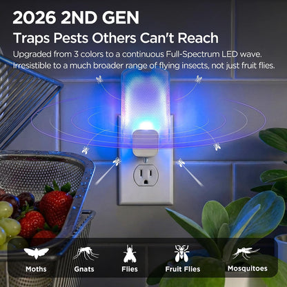 Fruit Fly Traps for Indoors(1 Device+5 Refills) for Fruit Flies, Gnats, Flying Insects, Moths, Bugs, Fungus, 3-in-1 UV/Blue/Yellow Light Plug-in Gnat Traps, No-Mess Bug Zapper, 7 * 24hrs Pest Control