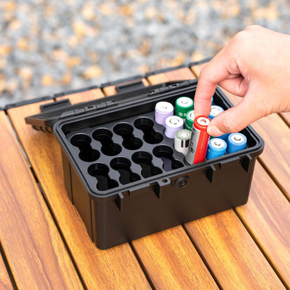 24 Slots CR2 CR123 CR123A Lithium Battery Organizer Case, IP67 Waterproof Hard Case for CR17345/CR16340/CR18350/CR15270(CR2) Explosionproof Batteries Storage Holder for Household Outdoor Camping