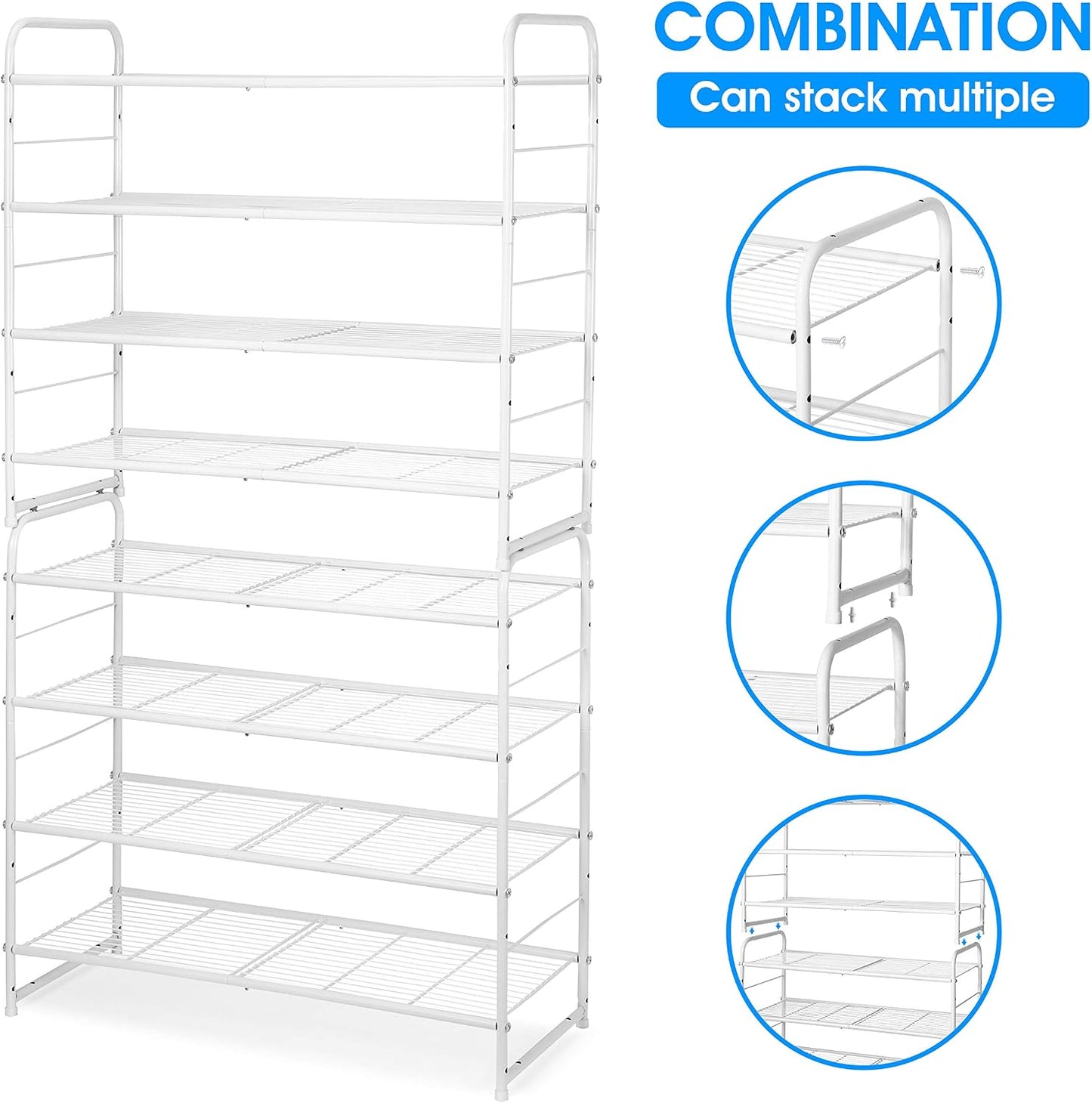 Simple Trending 3-Tier Stackable Shoe Rack, Expandable & Adjustable Shoe Shelf Storage Organizer, Wire Grid, Black
