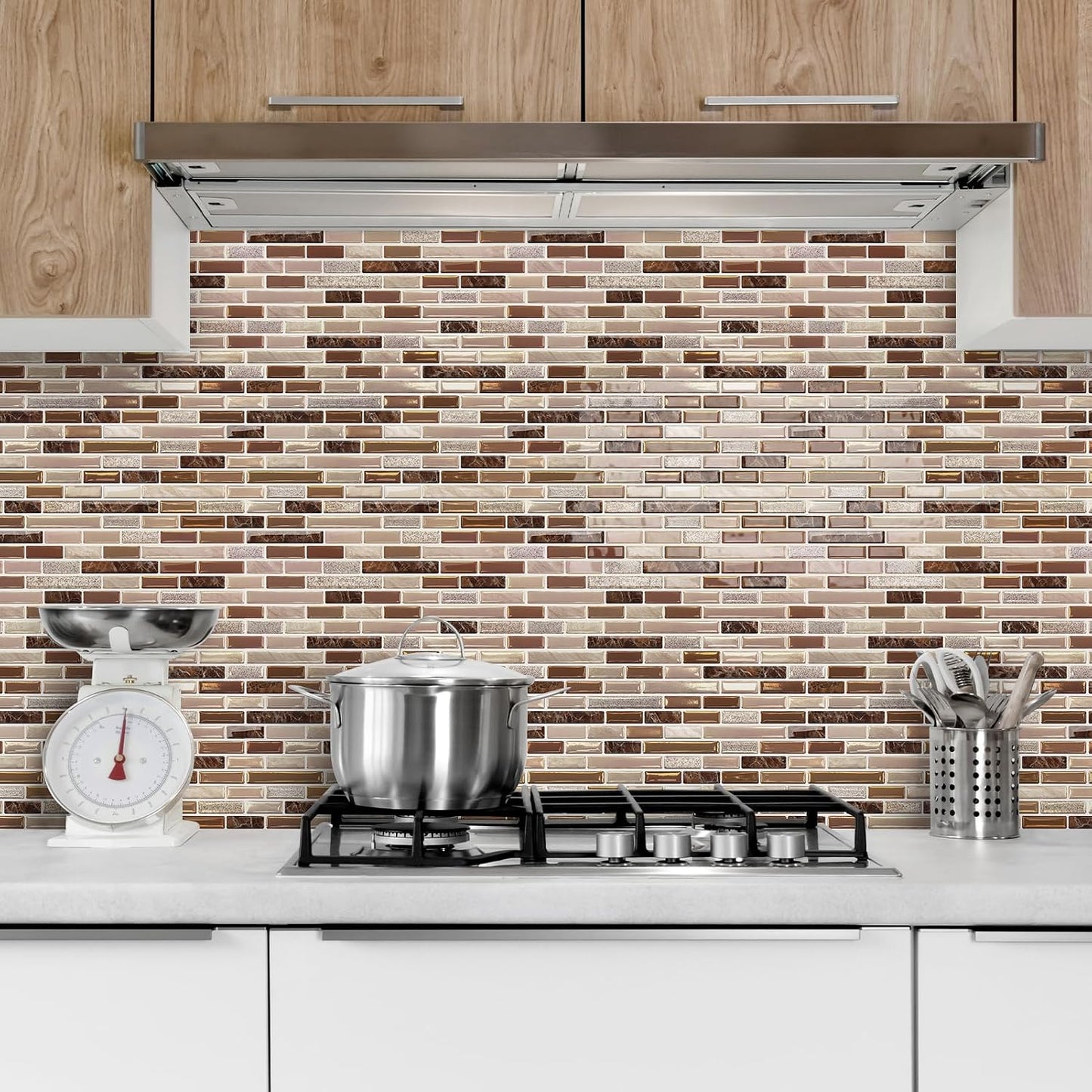 URCOLOR 10-Sheet Peel and Stick Backsplash Tile for Kitchen - 12”×12” Stick on Wall Tile for Bathroom, Black White Grey
