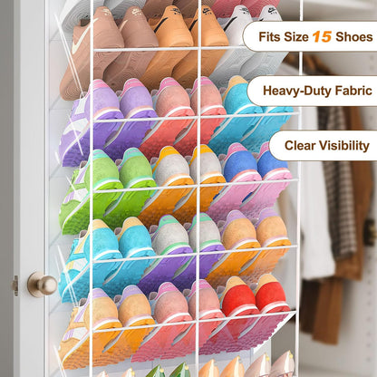 UVIAHOMI 20-30 Pairs Over the Door Shoe Organizer, Clear Pockets Hanging Shoe Storage for Closet, 10-Tier Door Shoes Rack, Handing Shoes Holder Fit All the Family's Sneakers, Boots, Heels, White
