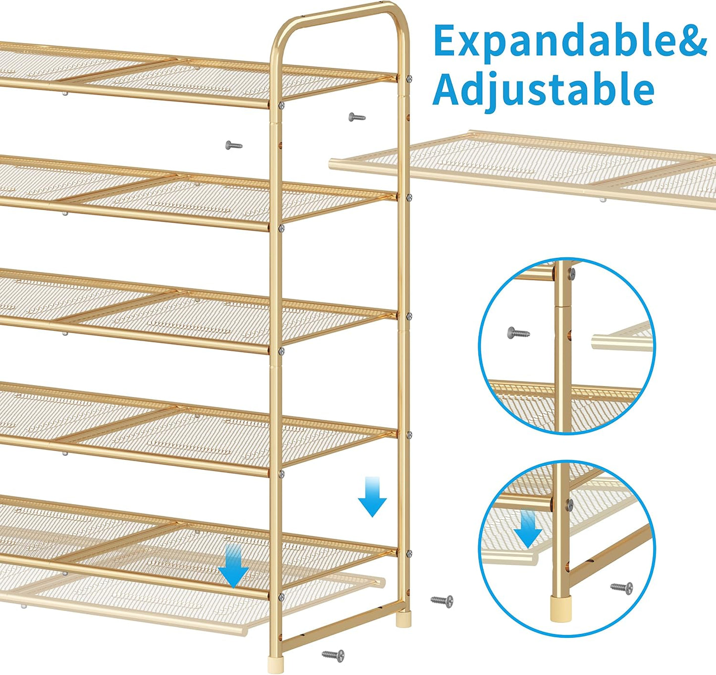 Simple Trending 3-Tier Stackable Shoe Rack, Expandable & Adjustable Shoe Shelf Storage Organizer, Wire Grid, Black