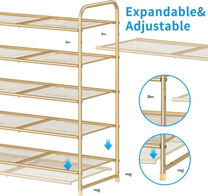 Simple Trending 3-Tier Stackable Shoe Rack, Expandable & Adjustable Shoe Shelf Storage Organizer, Wire Grid, Black