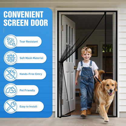 TasticTotes Magnetic Screen Door Mesh - Reversible Left & Right Opening with Magnetic Closure, Keep Buzz Out, Enjoy Fresh Air, Hands Free for Families & Pets (34" x 81", Fit Door Size 32" x 80")