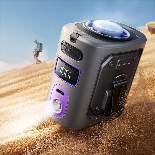 MUXNW High-Speed Waist Fan with Ice Cooling, Clip On Belt Fan | 8000mAh battery, 14000RPM, 5-speed. LED light, 24H. Ice-cooling plate. For construction, jobsite, camping