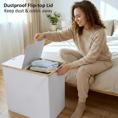 efluky Laundry Hamper with Lid, Trio Laundry Basket with 2 Removable Bags, 3 Section Laundry Bin with Bamboo Handles for Bathroom, Bedroom & Laundry Room, 160L (42.3 Gallon) Beige