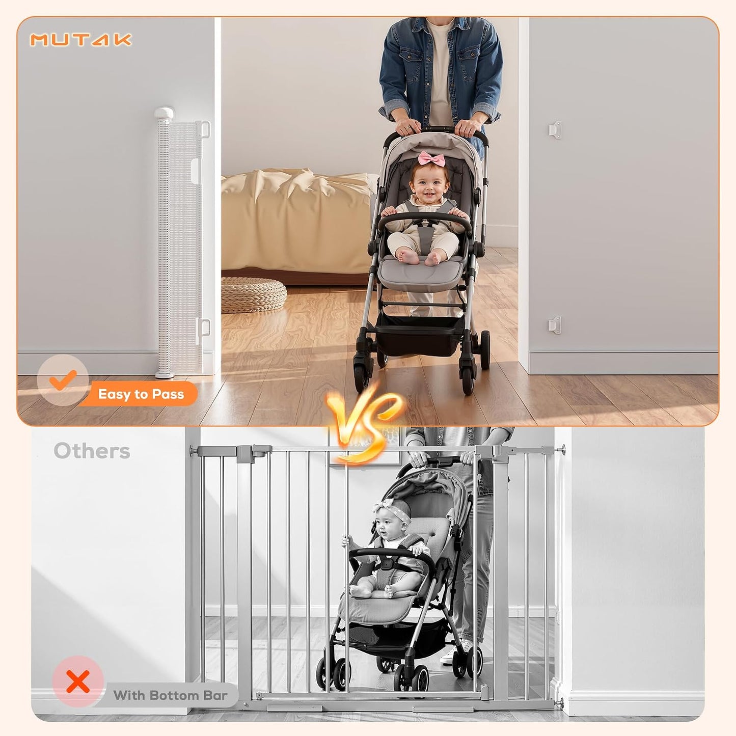 Retractable Baby Gate for Stairs, 42" Tall X 200" Wide Mesh Dog Gate Indoor, Child Gate for Doorways, Hallways, Deck, Indoor Outdoor Pet Baby Safety Essentials for Home, Black