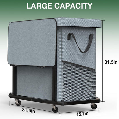 60 Gal(230L) Laundry Basket with Lid, Rolling Laundry Hamper with Wheels, Dirty Clothes Hamper with Metal Frame and Removable Bag Design, Suitable for Laundry Room, Bedroom (Black, 3 Section 230L)
