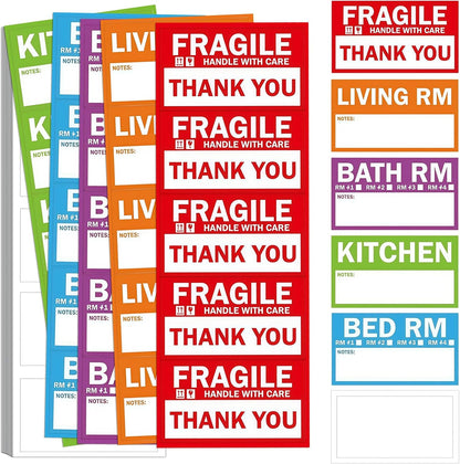 300PCS Home Moving Labels-3.6 x 2 inches,5 Color Coded Packing Box Stickers with 50 Fragile Stickers & 50 Blank Labels for Home Organization Moving Supplies Storage Bins