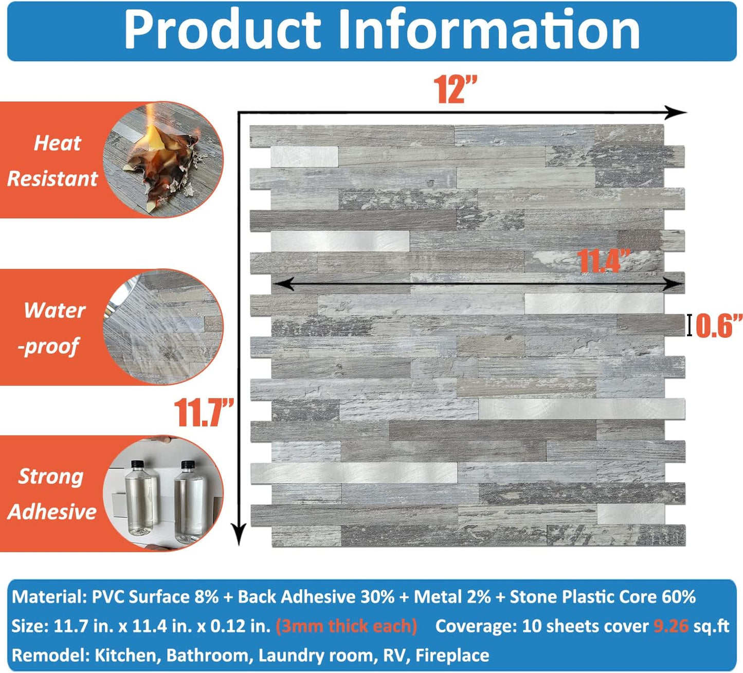 DICOFUN 10-Sheet Peel and Stick Backsplash Wall Tile, PVC Kitchen Backsplash Peel and Stick in Sandstone, 9.4 sq.ft