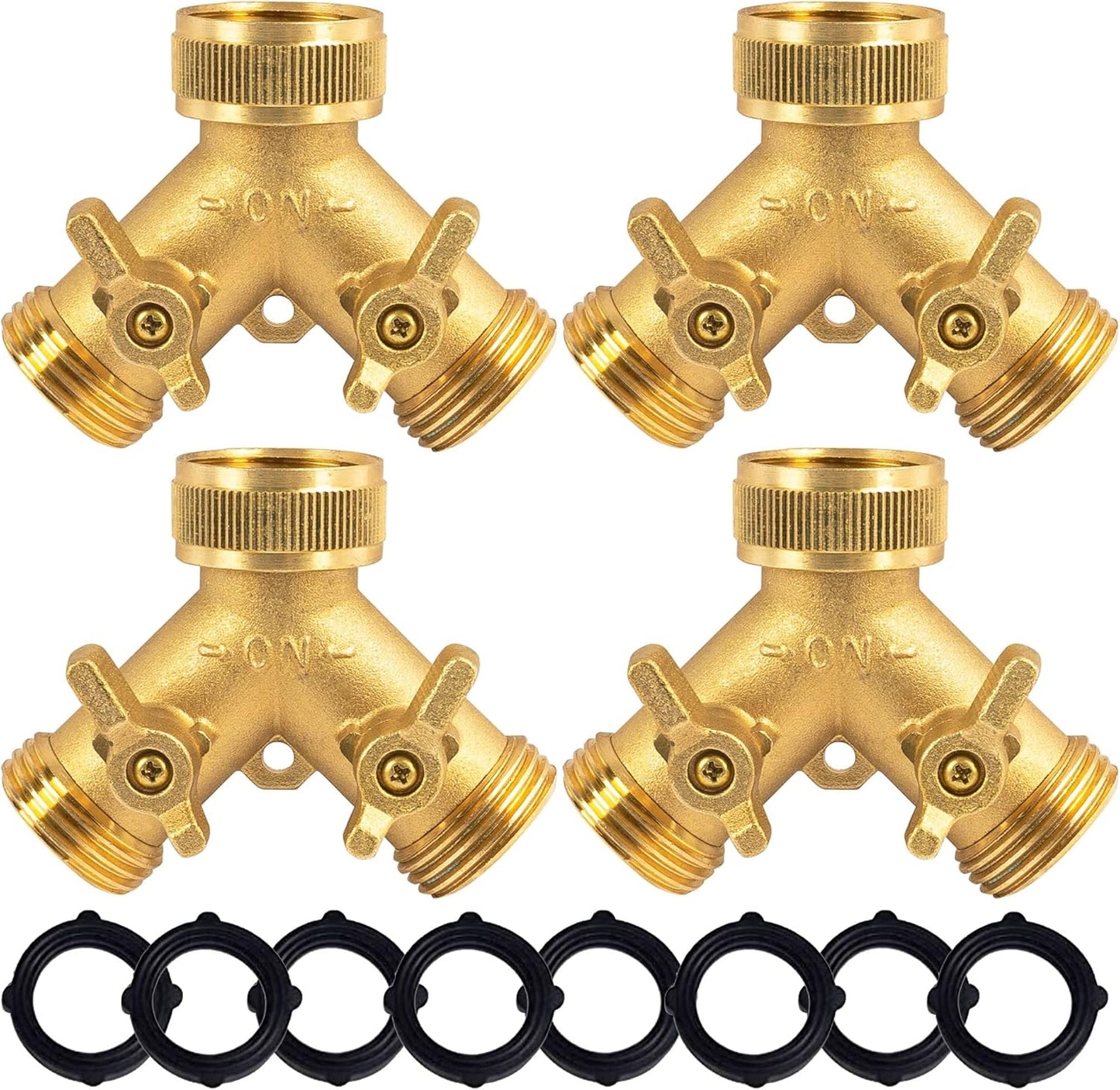 Hourleey Brass Garden Hose Splitter (2 Way), Solid Brass Hose Y Splitter 2 Valves with 2 Extra Rubber Washers (2 PACK)