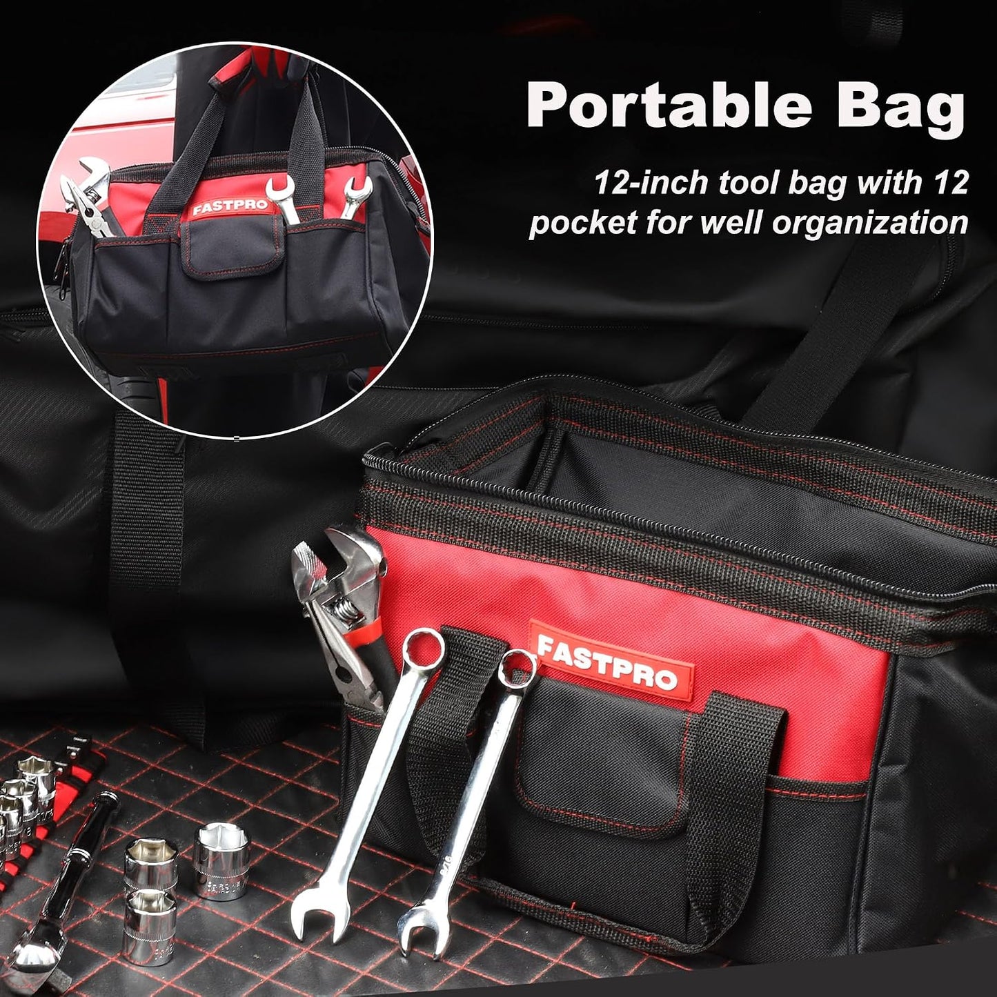 FASTPRO 236-Piece Home Repairing Tool Set, Mechanics Hand Tool Kit with 12-Inch Wide Mouth Open Storage Bag, Household Tool Set for DIY, Home Maintenance, Green