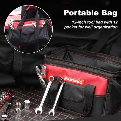 FASTPRO 236-Piece Home Repairing Tool Set, Mechanics Hand Tool Kit with 12-Inch Wide Mouth Open Storage Bag, Household Tool Set for DIY, Home Maintenance, Green