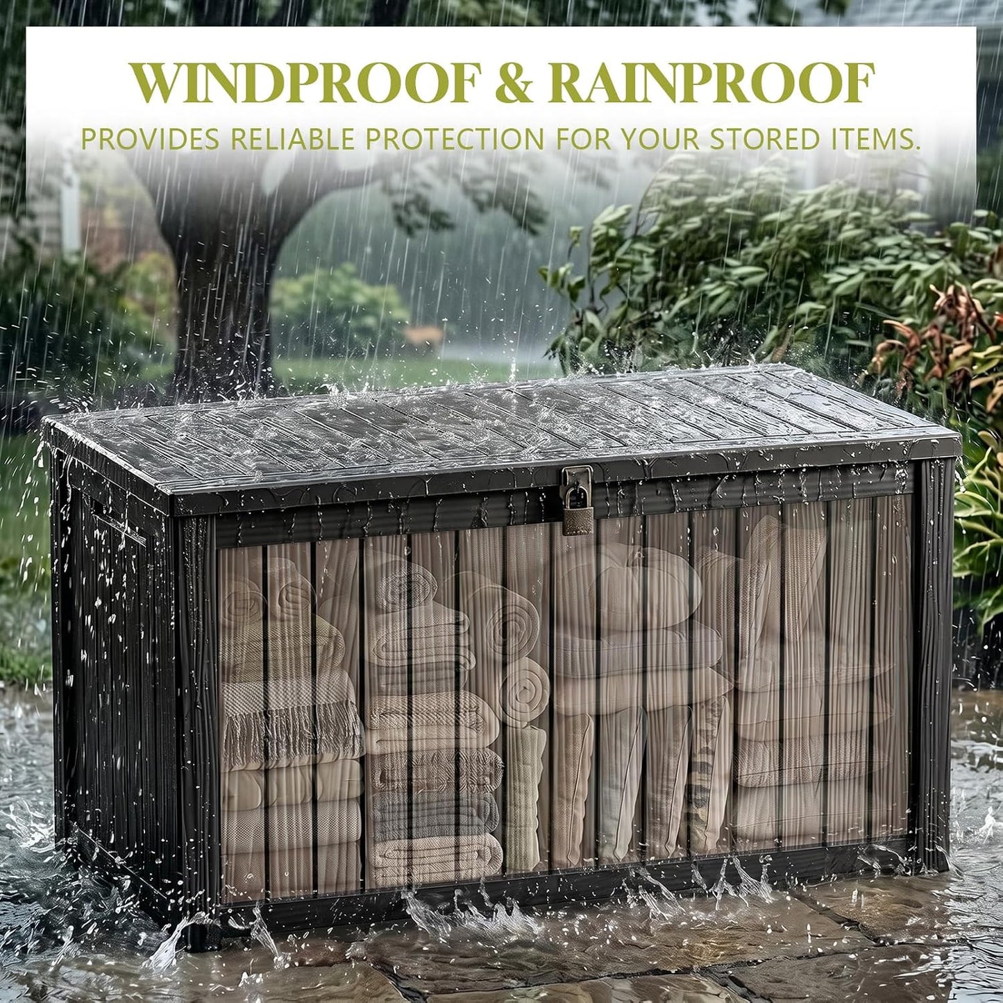 Waterproof Outdoor Storage Box Outside Deck Box Lockable Resin Bench UV Resistant Furniture Cushion Pool Tool Float Bin Patio Garden Porch (Black, 120 Gallon)