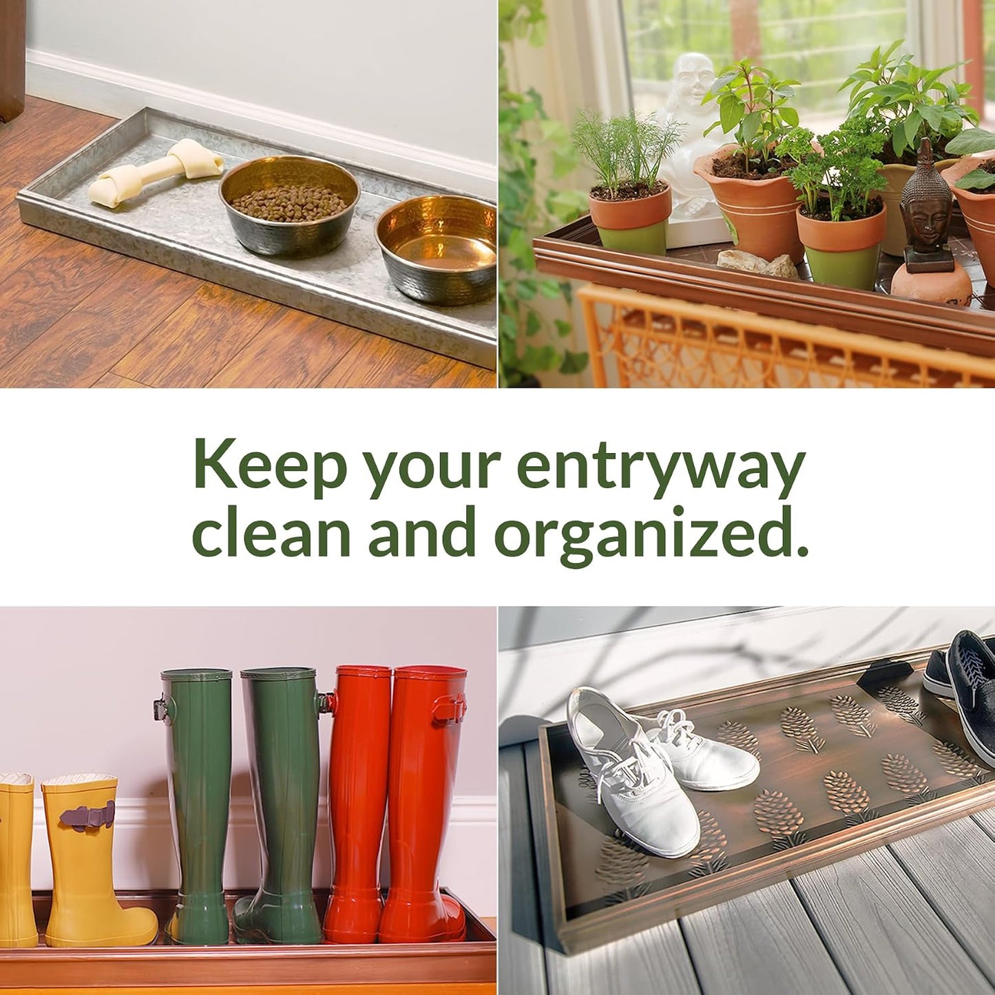 Good Directions Medium Boot Tray, Double Circles Multi-Purpose All Weather Decorative Tray, Shoes, Plants, Pet Bowls, 30x13x2 Inch, Dark Zinc Gray Steel