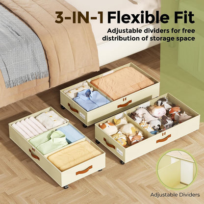 LAMU Under Bed Storage with Wheels, 2 Pack Under Bed Storage Containers with Clear Lids & Label, Rolling Under Bed Drawers for Clothes, Shoes, Blankets, Black