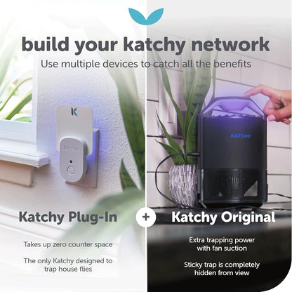 Katchy Flying Insect Trap Indoor – Catcher & Killer for Mosquito, Fruit Fly, Gnat & Small Moth – Non-Zapper with Suction & Blue Light – Ideal for Indoor Spaces, Kitchen & Plants (Original, Black)
