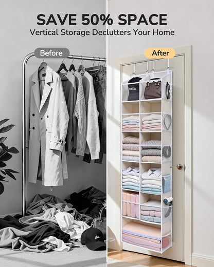 ULG Over the Door Organizer, 5-Tier Extra Large Hanging Storage with 10 Mesh Pockets, 100 lbs Capacity, Heavy Duty Door Organizer for Closet, Bedroom, Nursery Storage, Beige
