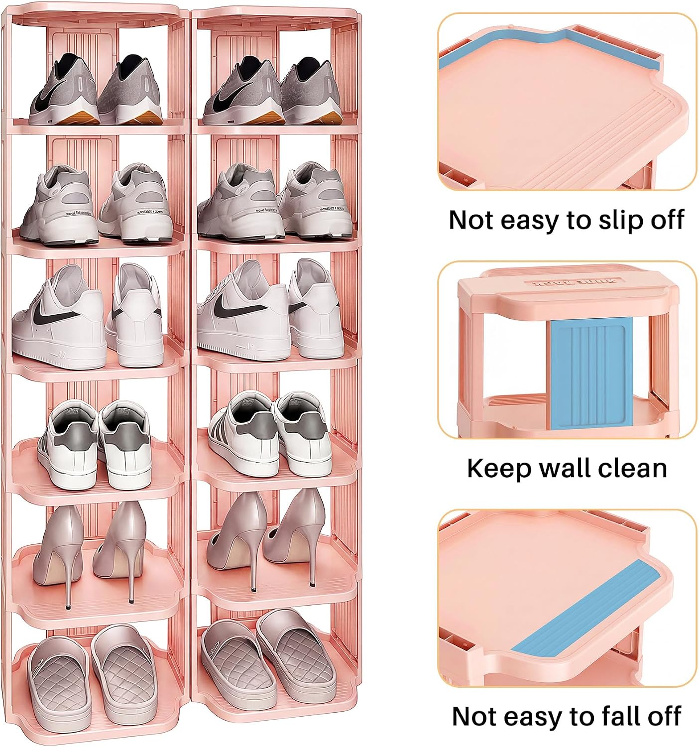 Kitstorack 8-Tier Vertical Plastic Shoe Rack, Freestanding Stackable Storage Organizer for Small Closets and Tight Spaces