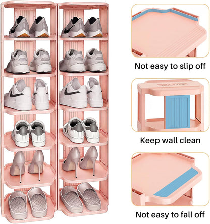Kitstorack 8-Tier Vertical Plastic Shoe Rack, Freestanding Stackable Storage Organizer for Small Closets and Tight Spaces