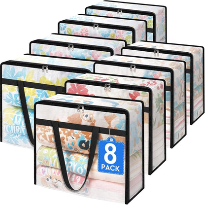 BlissTotes 4 Pack Clear Clothes Storage Bags, Moving Bags, Foldable Blanket Storage Under Bed Storage Containers with Sturdy Zipper and Handle for Clothing, Comforter, Bedding, Sheet (40L)