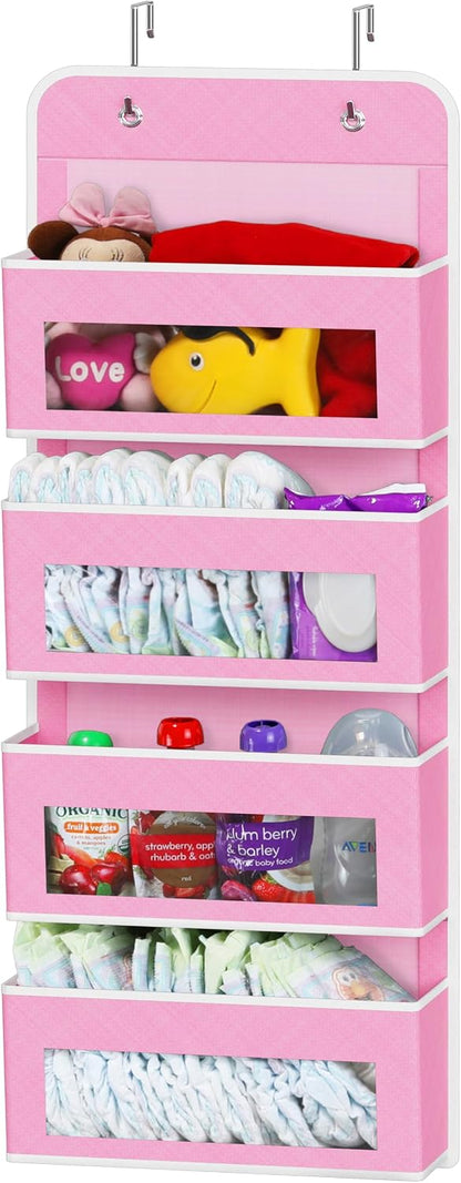 Simple Houseware 6 Clear Window Pocket Over Closet Door Storage Hanging Organizer for Bedroom, Bathroom, Pantry, Beige