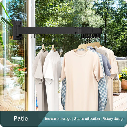 LIENAHU Wall Mounted Clothes Drying Rack, Collapsible, Folding, Retractable - Clothes Hanging Rack (Hooks, White)