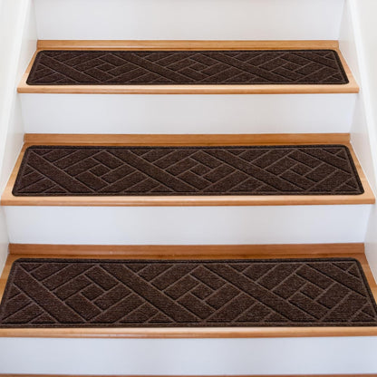 15 Pack 8 "X 30" Non-Slip Carpet Stair Treads for Indoor Wooden Steps, Made of Polyester and Reusable Adhesive, Suitable for Kids Elders and Pets（Black Lines）