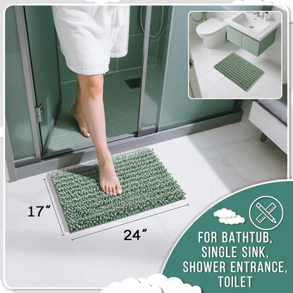 Yimobra Bathroom Rugs Non Slip Washable - Ultra Soft Absorbent Chenille Bath Mat, Quick Dry Shaggy Floor Carpet for Tub Shower, Gray Home Decor Accessories, 24x17 Inch