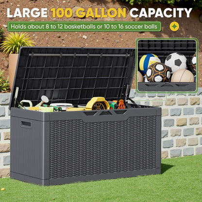 Greesum 31 Gallon Resin Deck Box All Weather Outdoor Storage Boxes for Patio Furniture Set,Outdoor Toys,Garden Tools,Black