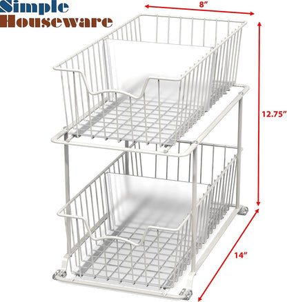 SimpleHouseware 2 Tier Cabinet Wire Basket Drawer Organizer, Brown