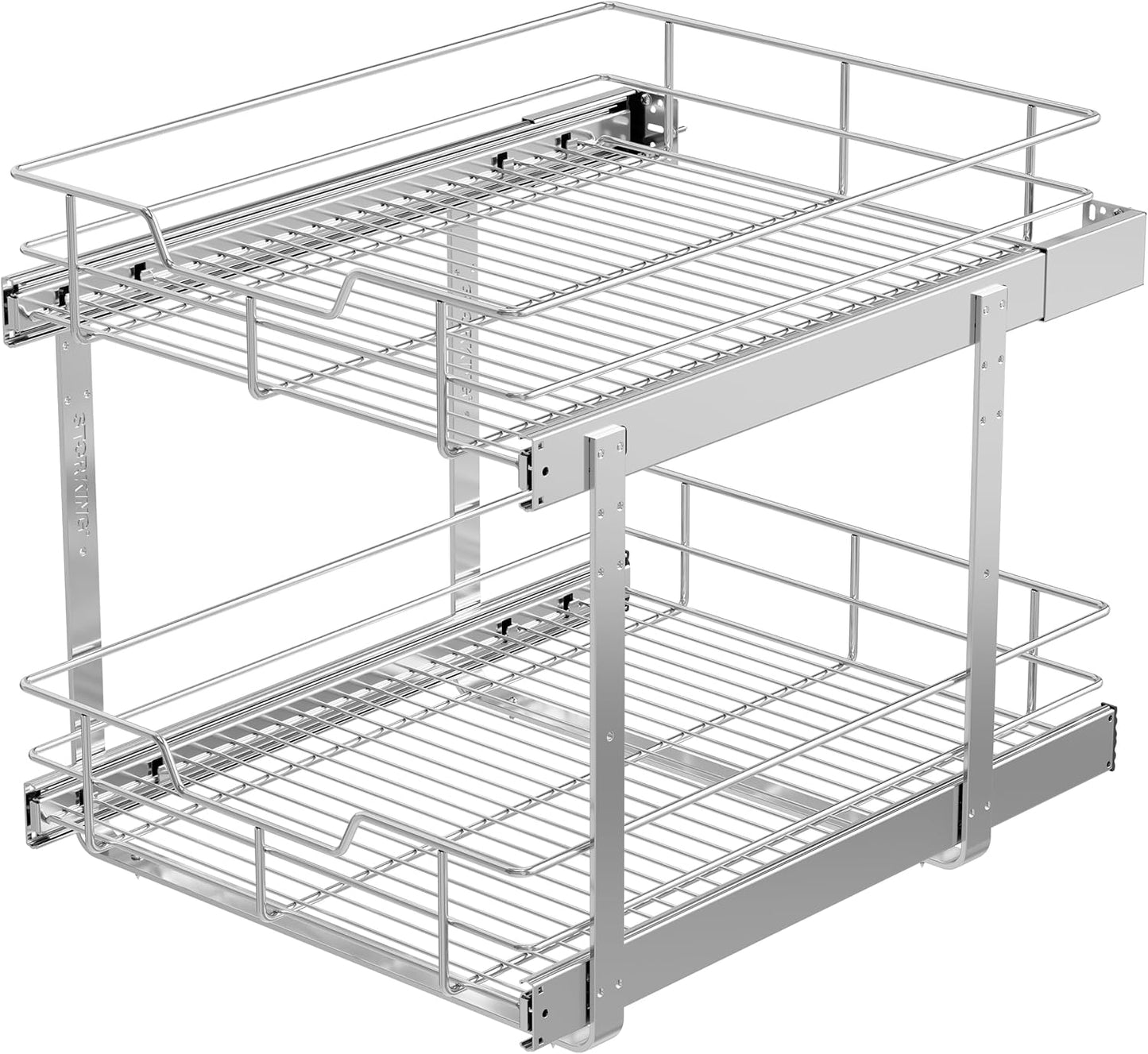 2 Tier Pull Out Cabinet Organizer 11" W X 22" D, Slide Out Drawers For Kitchen Cabinets, Pull Out Drawers For Cabinets Capacity Heavy Duty Caddy, Cabinet Pullout Shelves Chrome-Plated, Bathroom Pantry
