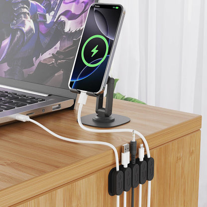 Chargeworx Magnetic Cable Clips - Cord Holder Organizer, No Drill Self-Adhesive Base, Cable Organizer, Repositionable Magnetic Clips, 5-Pack, USB-C Lightning Micro-USB, Desk Nightstand Wall Car, Black
