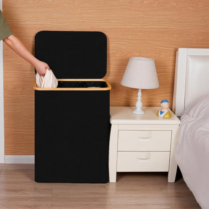 efluky Laundry Hamper with Lid, Trio Laundry Basket with 2 Removable Bags, 3 Section Laundry Bin with Bamboo Handles for Bathroom, Bedroom & Laundry Room, 160L (42.3 Gallon) Beige