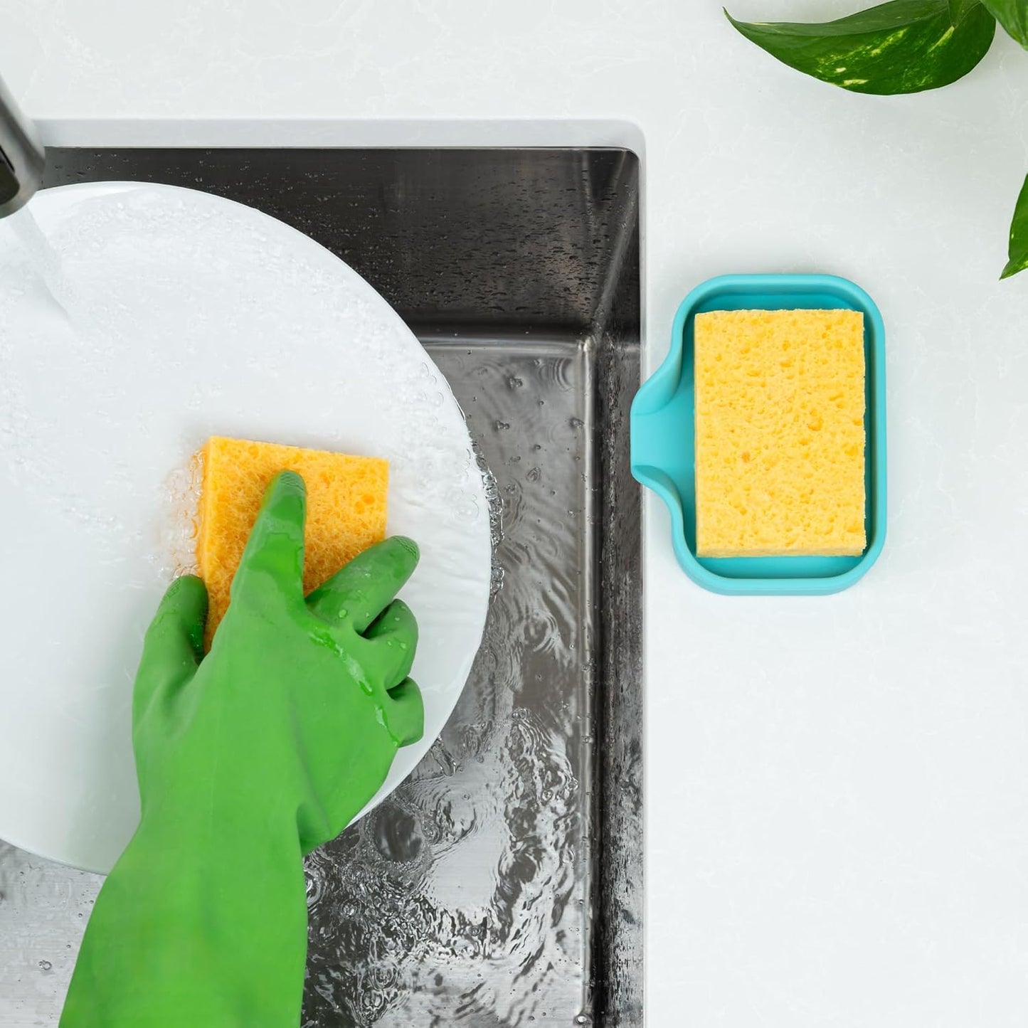 Zulay Kitchen (9x3.5in) Sponge Holder for Kitchen Sink - Flexible Heavy-Duty Multipurpose Sink Caddy - Counter Organizer for Kitchen, Bathroom, Makeup, Trinkets & More! (Grey)