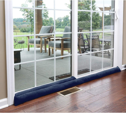 HOME DISTRICT Sliding Door Draft Stopper -Glass Door Draft Blocker, Patio Under Door Draft Stopper, Door Air Blocker Draft Dodger Noise Blocker Approx. 71" Long - Navy