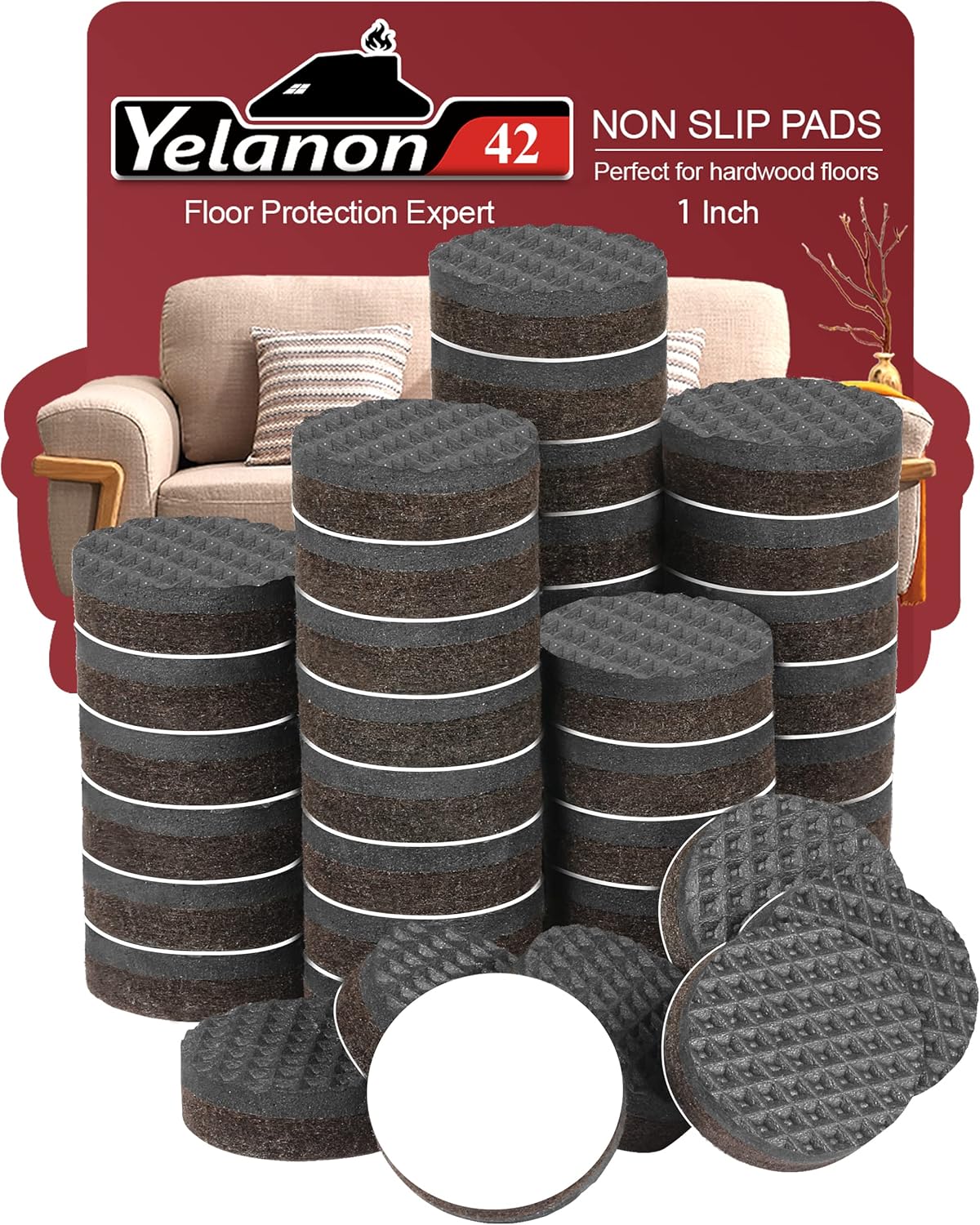 Yelanon Non Slip Furniture Pads -56 pcs（1+2）” Furniture Grippers, Non Skid Furniture Legs,Self Adhesive Rubber Furniture Feet, Anti Slide Furniture Hardwood Floor Protector for Keep Couch Stoppers
