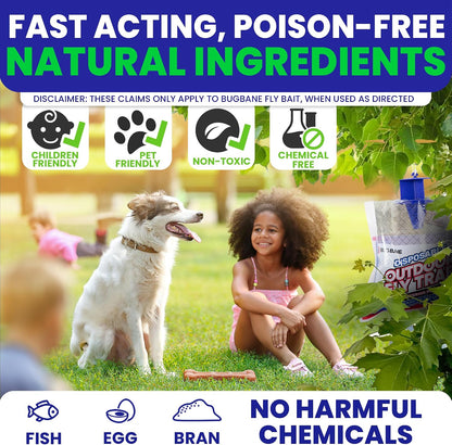 Fly Traps Outdoor Fly Trap for Patio. 4 Large Non-Toxic Pre-Baited Flies Bags Outdoor Disposable. Big Hanging Bug Catchers for All Filth Flies Killer for Outside Bug Control in Yard Horse Ranch.