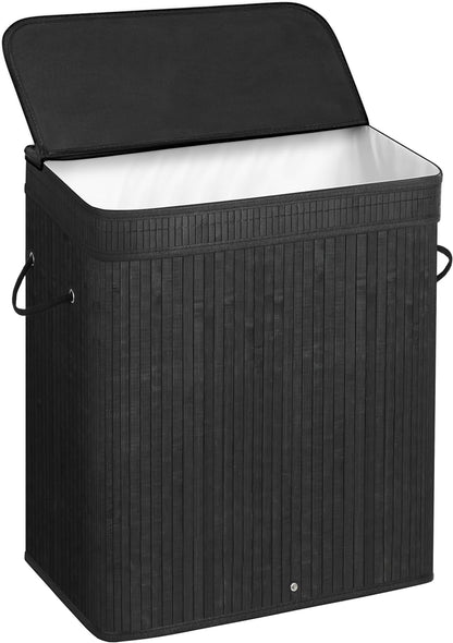 SONGMICS Laundry Hamper with Lid, Bamboo Launry Basket with Handles, Foldable Storage Basket for Laundry Room, Bedroom, 100L, Brown ULCB063K02