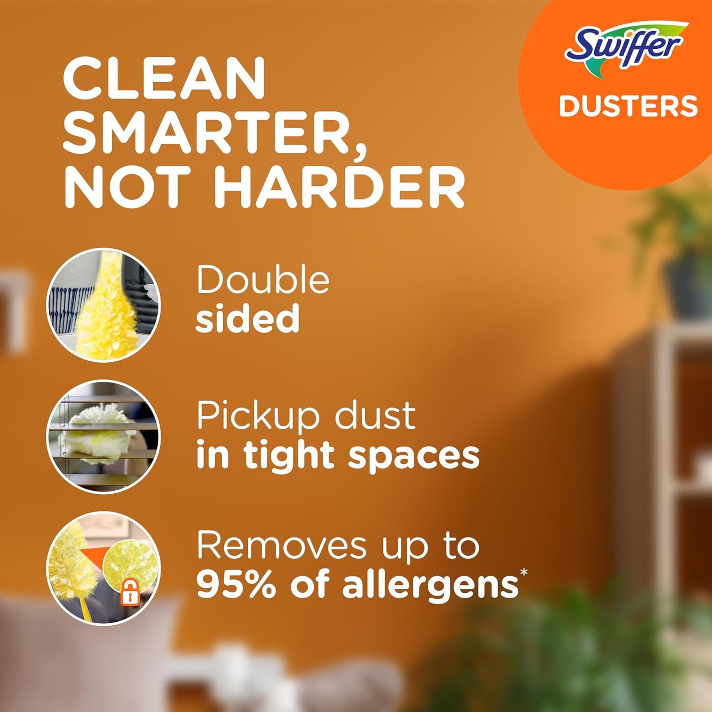 Swiffer Duster Kit with 3 ft Extendable Handle | Includes 1 Duster Extendable Handle (3 ft). 3 Heavy Duty Duster Refills. For Ceiling Fans, Vents, and Hard to Reach Places