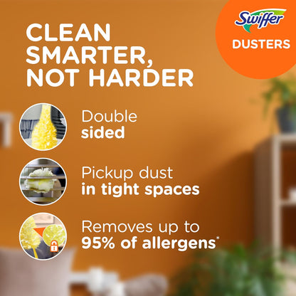Swiffer Duster Kit with 3 ft Extendable Handle | Includes 1 Duster Extendable Handle (3 ft). 3 Heavy Duty Duster Refills. For Ceiling Fans, Vents, and Hard to Reach Places