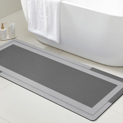 ACCUMTEK Non Slip Bath Mat, Thin Bathroom Rugs Fit Under Door, Quick Dry Bath Mats, Machine Washable Bath Rugs for Bathroom, Bathtub & Kitchen, Grey/Bordered/24 x17