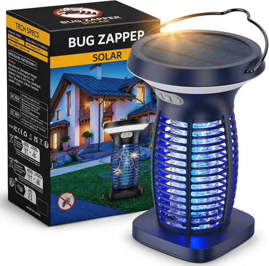 OnBeam Solar Bug Zapper Outdoor, 4200V Electric Mosquito Killer for Patio | Solar & USB-C Charging, IPX5 Waterproof, Auto Mode, SOS Light, Indoor Fly Trap for Home, Backyard, Garden, Camping