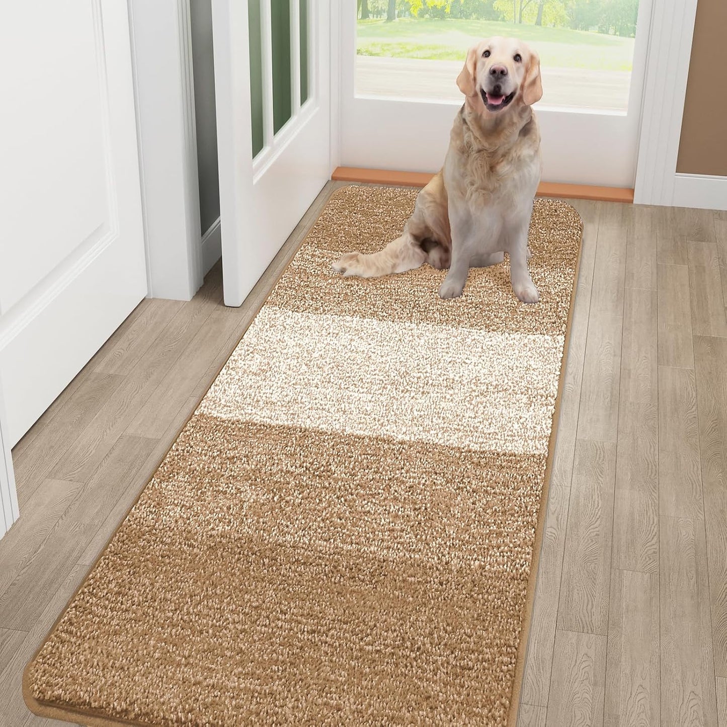 Kitinjoy Indoor Outdoor Door Mat, 32x20 Non-Slip Absorbent Dirt Trapper, Low-Profile Washable Inside Entrance Front Floor Mat, Sturdy Soft Entry Doormats for Entryway, Grey