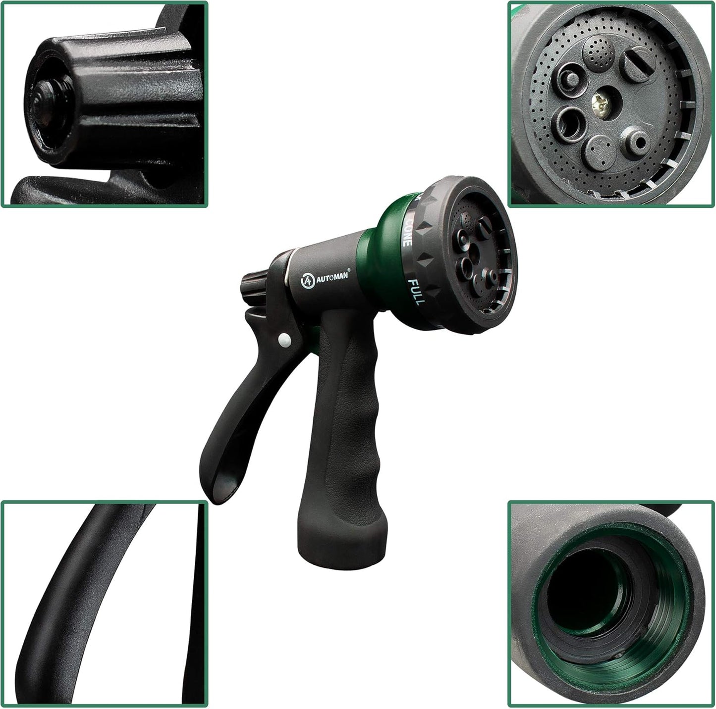 AUTOMAN Garden Hose Nozzle - 2 Pack, 100% Metal High Pressure Spray Nozzle, Labor-Saving Design, Heavy Duty for Garden Watering, Car Washing, Window Cleaning, Pets Bathing