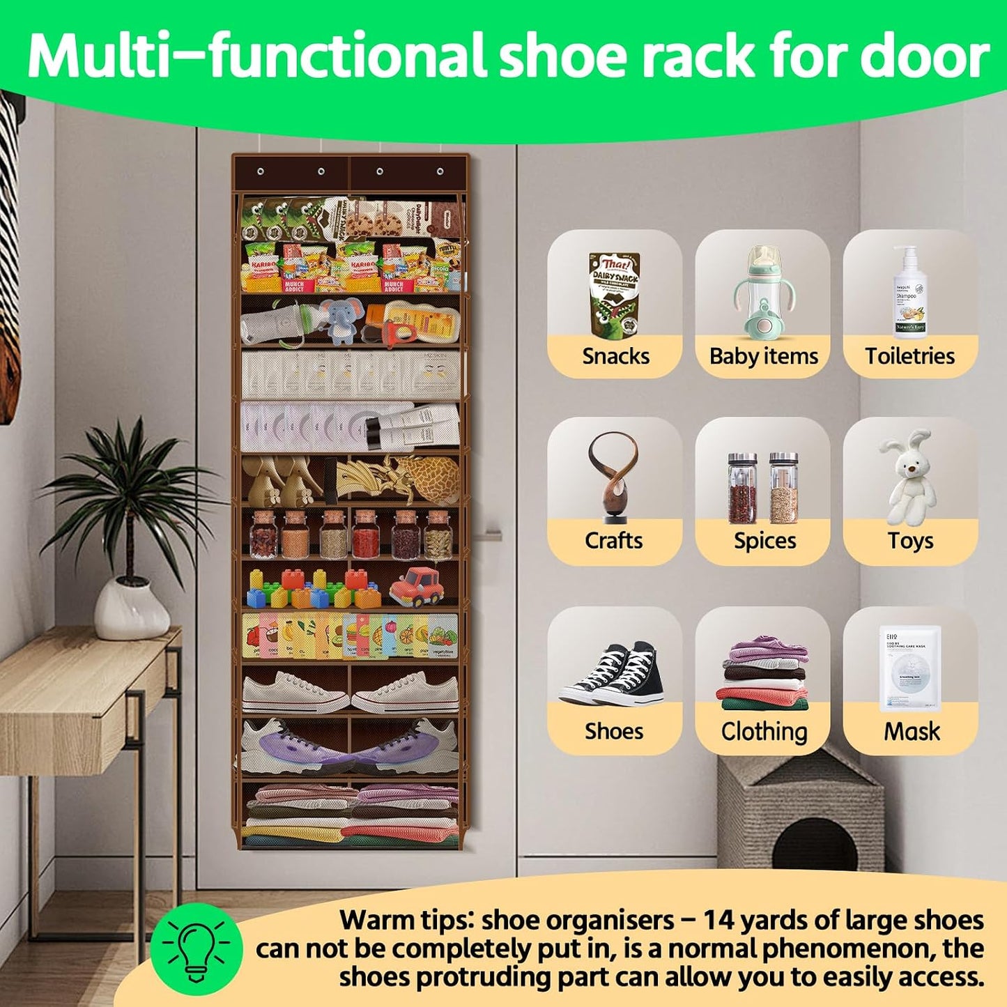 PAULONE 12 Pocket Over the Door Shoe Organizer,Reusable Breathable Large Mesh Bag Men's & Women's Sneaker Organizer,Shoe Organizer for Kids,Hanging Shoe Storage Hanging Bag (White)