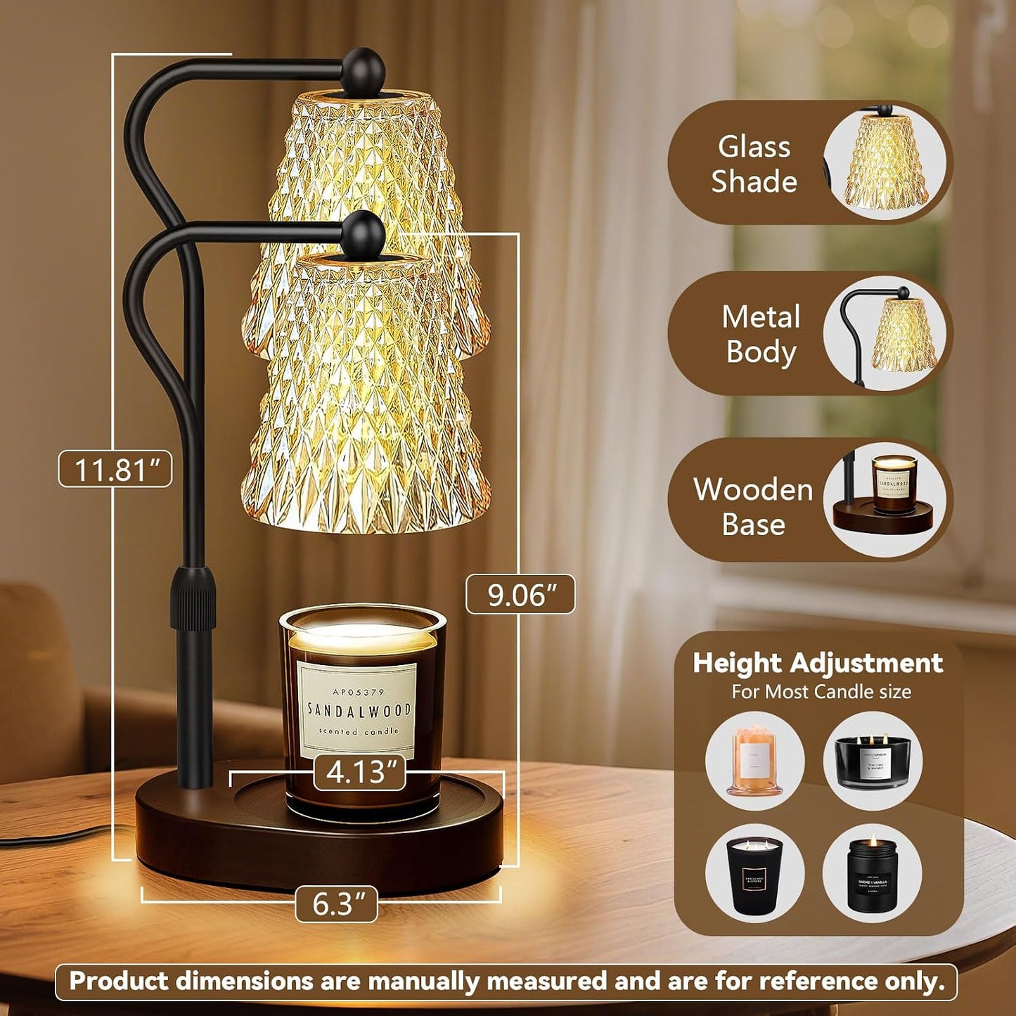 Candle Warmer Lamp with Timer Dimmer, Birthday Gifts for Women Mom, Height Adjustable Wax Melt Warmer for Jar Candles with 2 Bulbs, House Warming Gifts New Home Decor