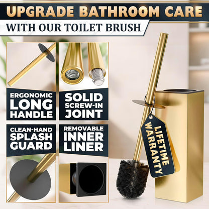 Black Toilet Brush and Holder Set - Slim Matte Design that Fits Anywhere - Stainless Steel Toilet Bowl Brush and Holder with 2 Rounded Corners, Replaceable Head, Removable Inner Bowl & Splash Guard