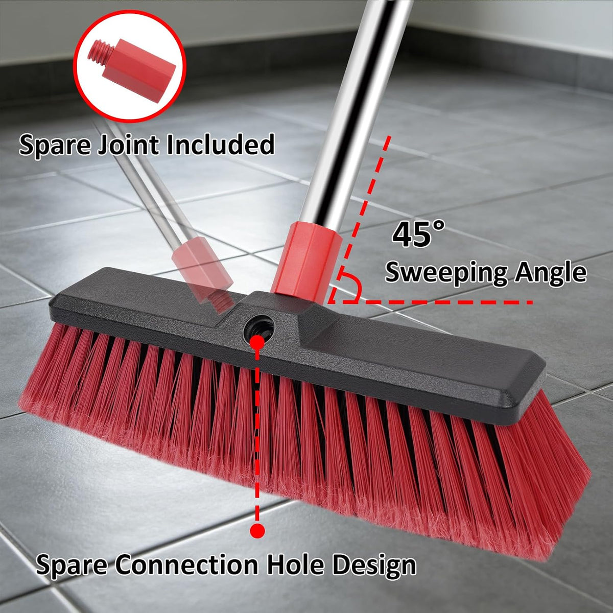 18”Push Broom with 70” Long Handle Heavy Duty Outdoor Broom for Cleaning Shop Garage Driveway Patio Deck Concrete Floor Sweeping